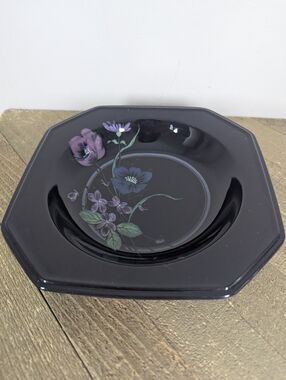 Mikasa Midnight Magic Rimmed Bowls Set of 4 Black Floral 8” Vintage